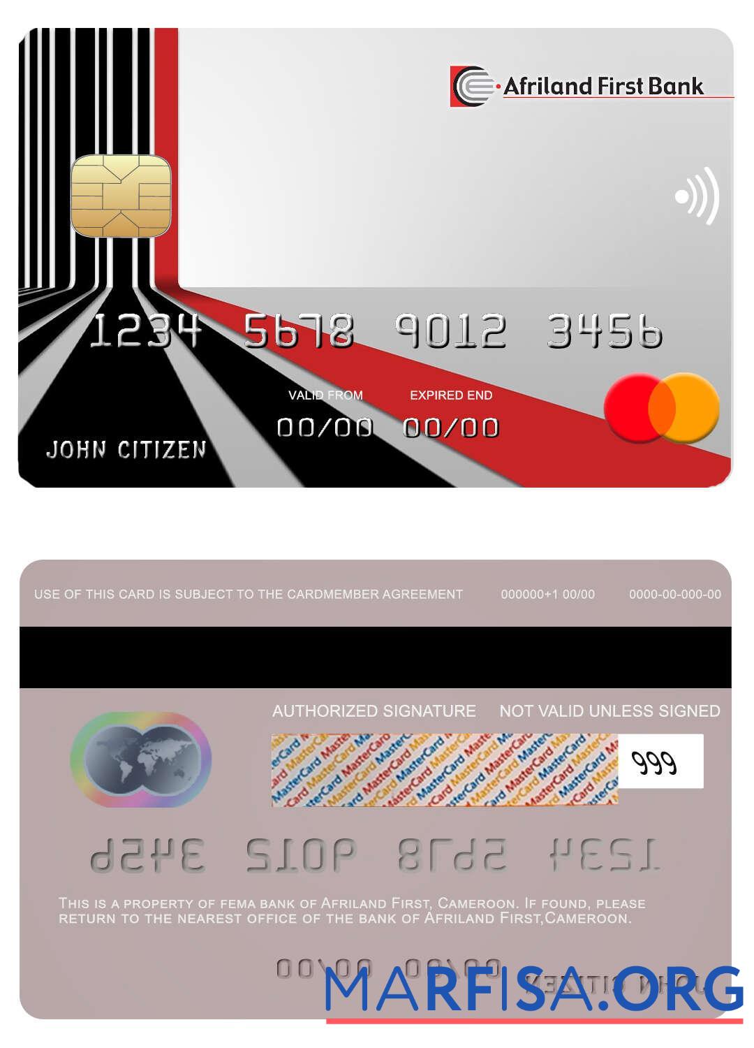 Printable Cameroon Afriland First bank mastercard example